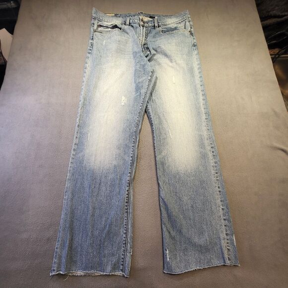 Buffalo David Bitton Mens 38x31 Ruffer Straight Stretch Blue Jeans Distressed - Picture 1 of 11